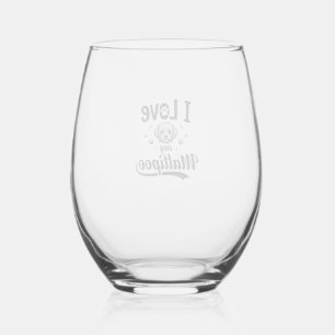 Verre À Vin Sans Pied J'aime mon design de chien gravure vintage Maltipo