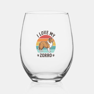 Verre À Vin Sans Pied J'aime mon design vintage Zorro amateur de chien_1