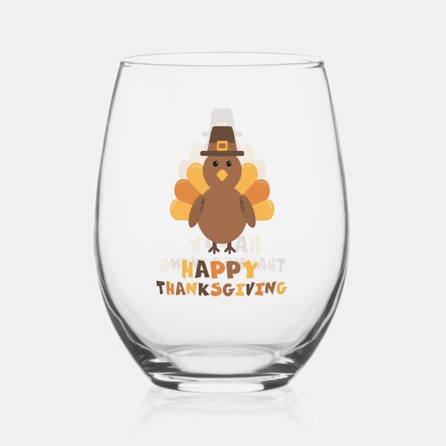 Verre À Vin Sans Pied Jaune mignonne Thanksgiving Turquie (Verso)