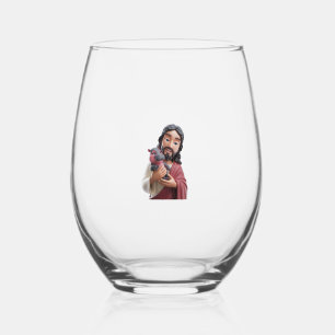 Verre À Vin Sans Pied Jésus avec Moo Deng_ L'Hippo pygmée de la foi Amus