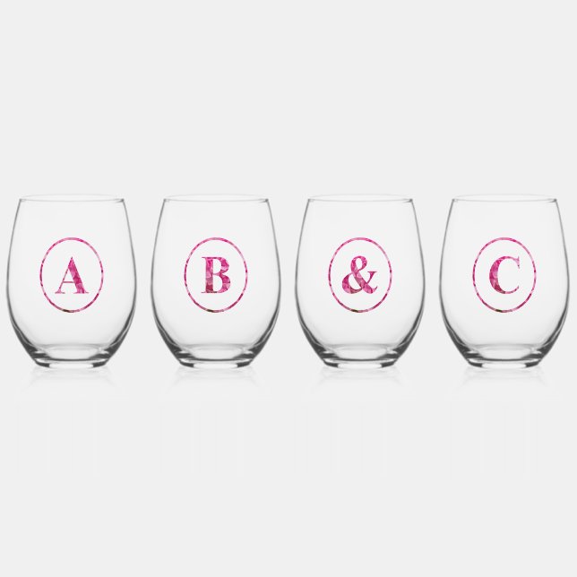 Verre À Vin Sans Pied Jeu customisé, Monogramme Rose (Recto)
