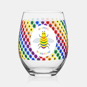 Verre À Vin Sans Pied Jolie LGBT Fière Abeille arc-en-ciel et fleurs
