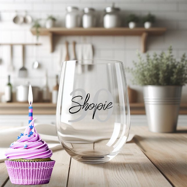 Verre À Vin Sans Pied Joyeux Anniversaire Gris Et Noir Personnalisé (Créateur téléchargé)