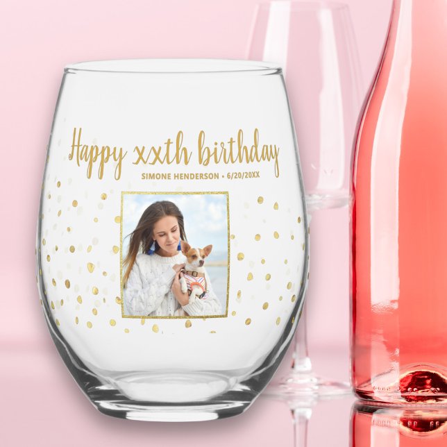 Verre À Vin Sans Pied Joyeux Anniversaire Parties scintillant d'or Photo (Créateur téléchargé)