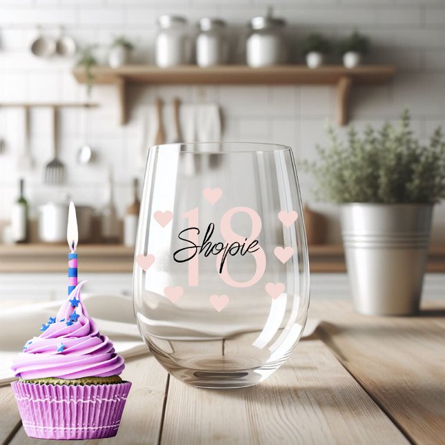 Verre À Vin Sans Pied Joyeux Anniversaire rose et noir personnalisé (Créateur téléchargé)