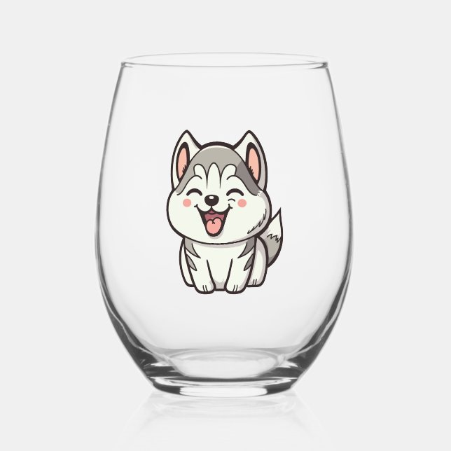 Verre À Vin Sans Pied Joyeux chien roux sibérien (Recto)
