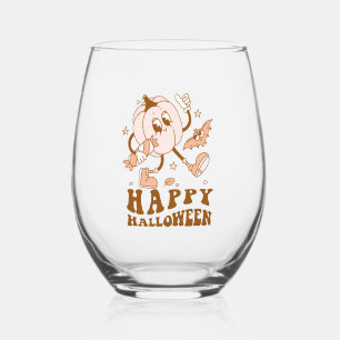 Verre À Vin Sans Pied Joyeux Halloween Citrouille de points de Polka ré
