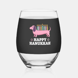 Verre À Vin Sans Pied Joyeux Hanukkah chien teckel
