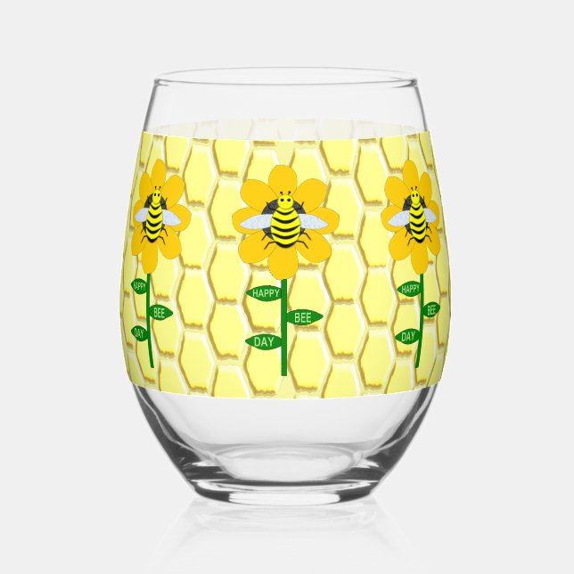 Verre À Vin Sans Pied Joyeux Jour des abeilles Anniversaire Bumblebee (Recto)