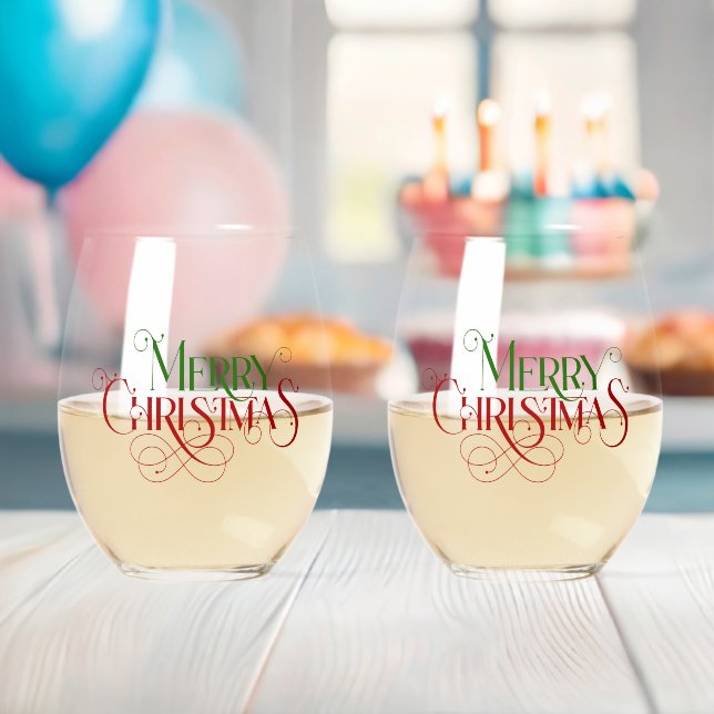 Verre À Vin Sans Pied Joyeux Noël Élégante Typographie rétro (Insitu (Baby Shower))