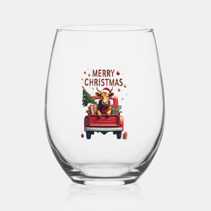 Verre À Vin Sans Pied Joyeux Noël Vache des Highlands Écossais Xmas Ferm