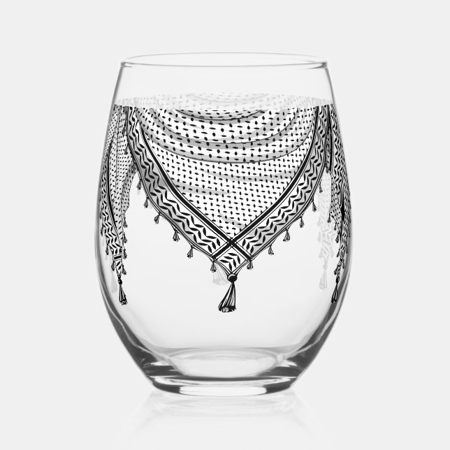Verre À Vin Sans Pied Keffiyeh Écharpe palestinienne tissu traditionnel (Recto)