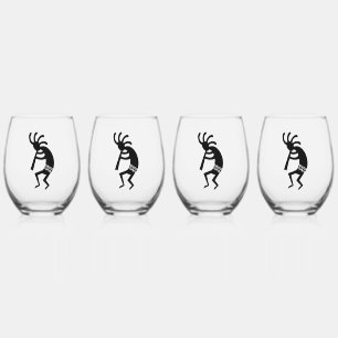 Verre À Vin Sans Pied Kokopelli Sud-Ouest Noir Et Blanc