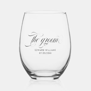 Verre À Vin Sans Pied La Groom Elégante Typographie De Script Noir