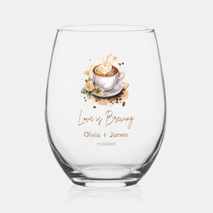 Verre À Vin Sans Pied L'Amour Floral Prépare un Café Brun Enterrement de