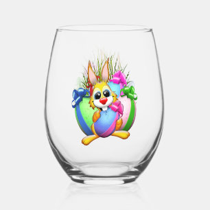 Verre À Vin Sans Pied Lapin drôle mordant un œuf de Pâques