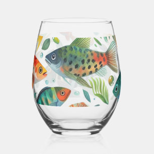 Verre À Vin Sans Pied L'art coloré du poisson sous-marin