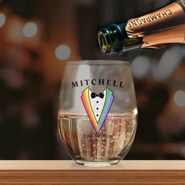 Verre À Vin Sans Pied Le mariage Tuxedo A Personnalisé La Gay Groom Prid (Créateur téléchargé)