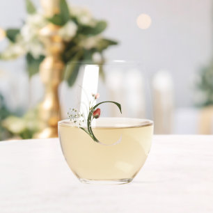 Verre À Vin Sans Pied LETTRE FÉMININE Florale C MONOGRAPHE INITIALE