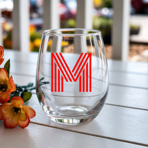 Verre À Vin Sans Pied Lettre initiale de monogramme moderne rouge
