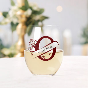 Verre À Vin Sans Pied LETTRE MONOGRAPHIQUE Florale O Ajouter un nom Chan