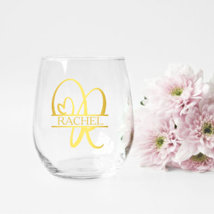 Verre À Vin Sans Pied Lettre R Monogramme Cadeau de demoiselle d'honneur
