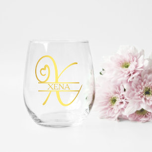 Verre À Vin Sans Pied Lettre X Monogramme Cadeau de demoiselle d'honneur
