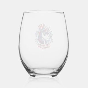 Verre À Vin Sans Pied Licorne Patriotique Gravure Vintage Graphique_1