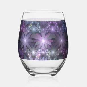 Verre À Vin Sans Pied Lit de fleurs Art Fractal Abstrait tendance brilla
