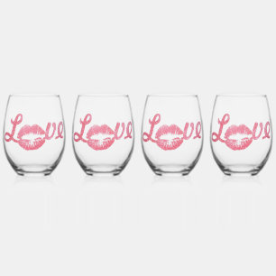 Verre À Vin Sans Pied Love Parties scintillant rose Lipstick Kiss