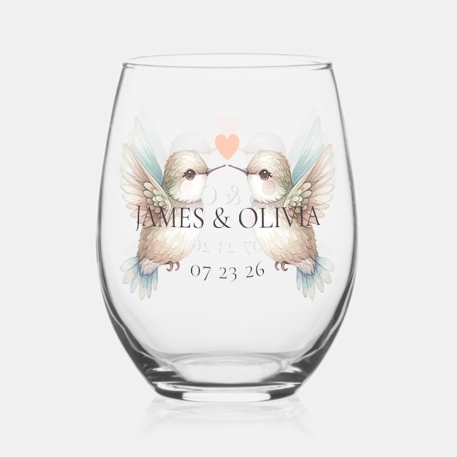 Verre À Vin Sans Pied Lunettes de Mariage de colibri mignonnes (Recto)
