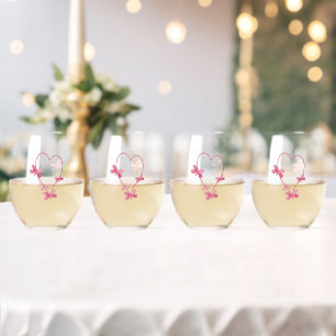 Verre À Vin Sans Pied Lunettes de vin mariage sans stemless Coeur rose