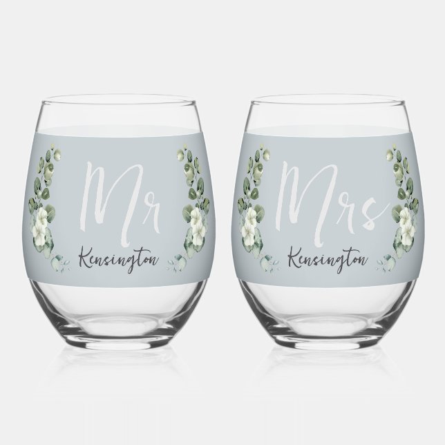 Verre À Vin Sans Pied Lunettes Mariages modernes Eucalyptus (Recto)