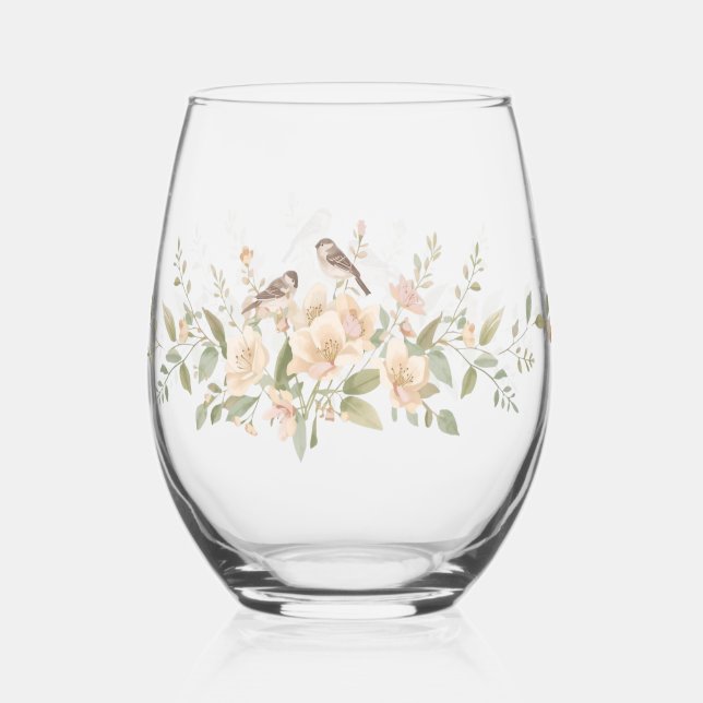 Verre À Vin Sans Pied Luxury Spring Wildflower bird Rose Garden Seamless (Verso)