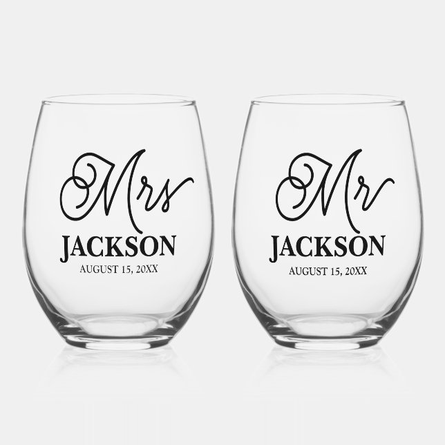 Verre À Vin Sans Pied M. et Mme le Mariage Keepsar (Recto)