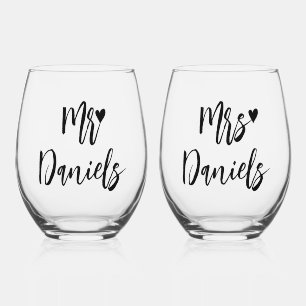 Verre À Vin Sans Pied M. et Mme typographie et mariage cardiaque ensembl