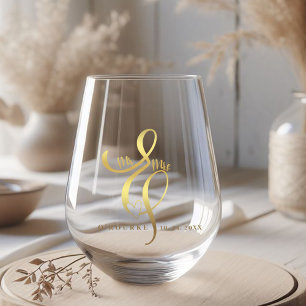 Verre À Vin Sans Pied M. & Mme Gold Calligraphy Ampersand Mariage