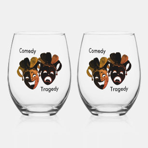 Verre À Vin Sans Pied Magnifique Comédie et Tragédie Théâtre Masques Jes