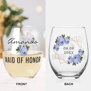 Verre À Vin Sans Pied Maid of Honor Parties scintillant d'or Geo Blue Fl