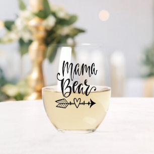 Verre À Vin Sans Pied Mama Bear Calligraphie tribale Personnalisée