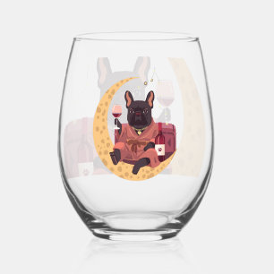 Verre À Vin Sans Pied Maman Bouledogue Français Soirée Vin