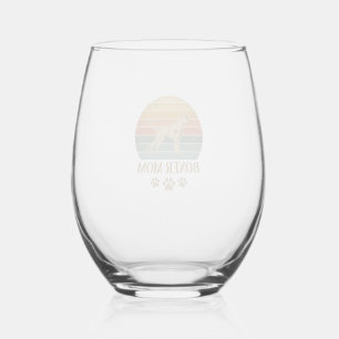 Verre À Vin Sans Pied Maman Boxer Chien Rétro Coucher de Soleil Empreint
