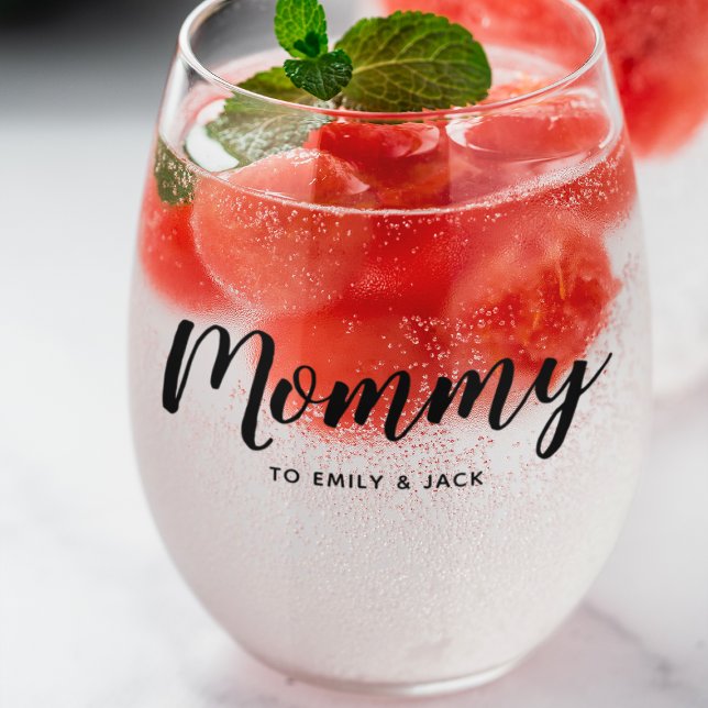 Verre À Vin Sans Pied Maman | Modern Mom Kids Noms de la fête des mères (Créateur téléchargé)