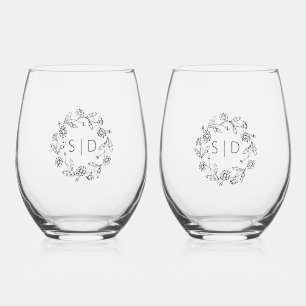 Verre À Vin Sans Pied Mariage botanique noir blanc