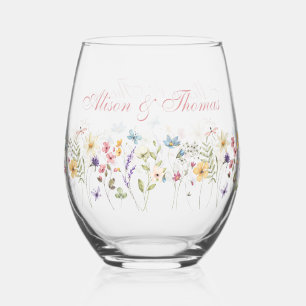 Verre À Vin Sans Pied Mariage Champêtre Fleurs Sauvages Fantaisistes