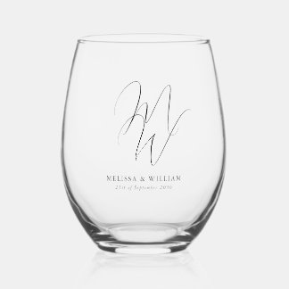 Verre À Vin Sans Pied Mariage de script élégant Monogramme moderne