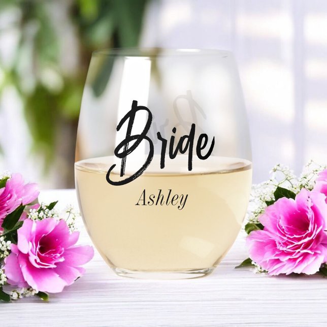 Verre À Vin Sans Pied Mariage de script noir blanc (Créateur téléchargé)