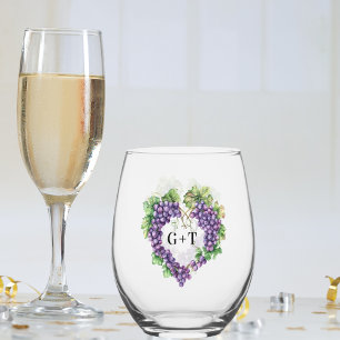 Verre À Vin Sans Pied Mariage des initiales du monogramme du coeur de ra
