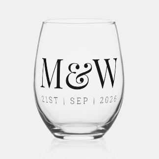 Verre À Vin Sans Pied Mariage des initiales modernes de Monogram Couple