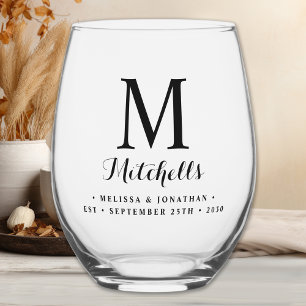 Verre À Vin Sans Pied Mariage élégant moderne Personnalisé Monogramme No